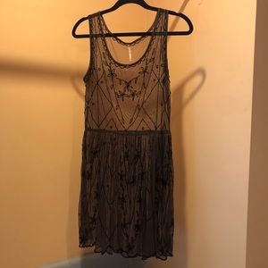 Sheer Black Beaded Free People Mini Dress XS